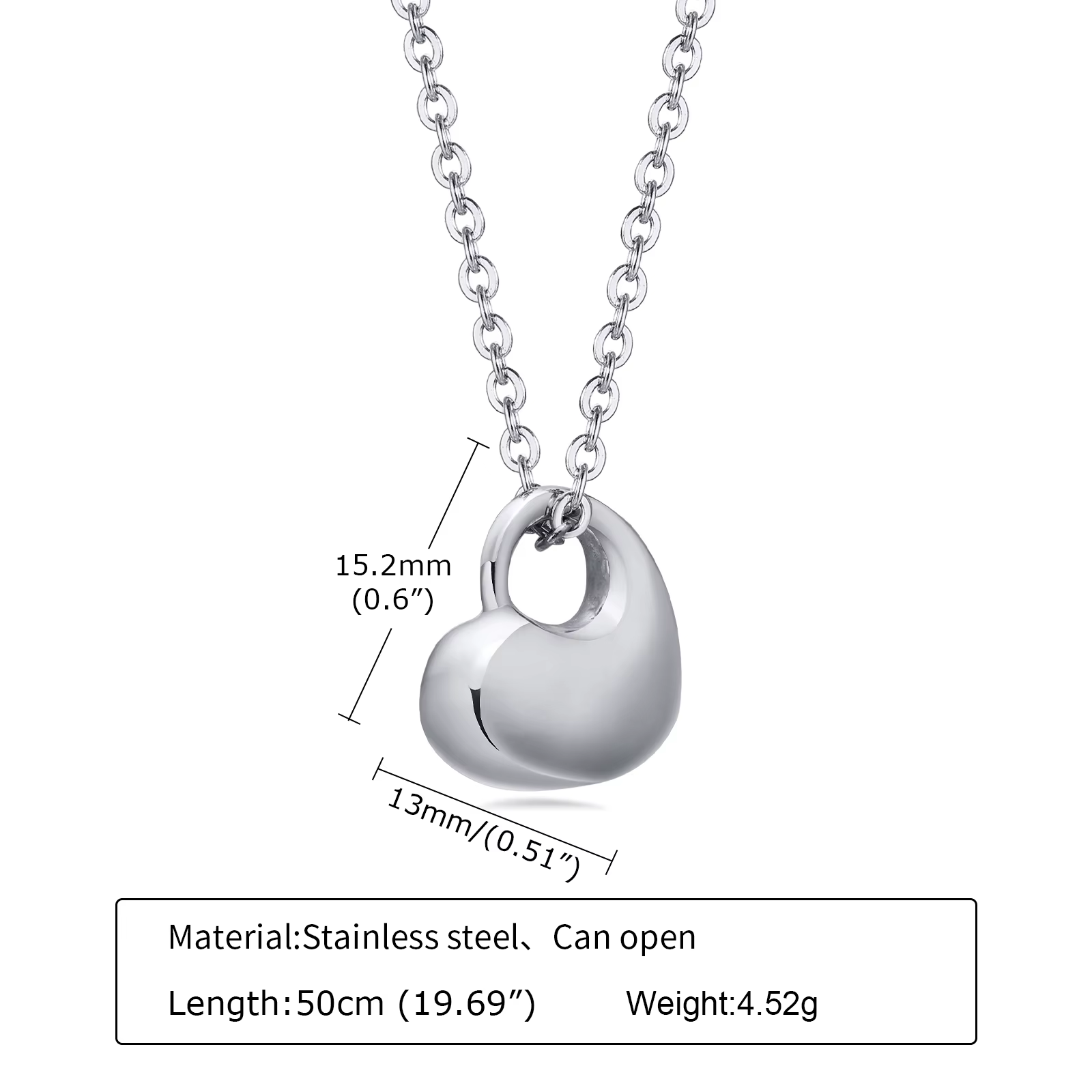 Collier pendentif urne de cendres en forme de cœur ouvrable, bijoux en acier inoxydable, accessoires
