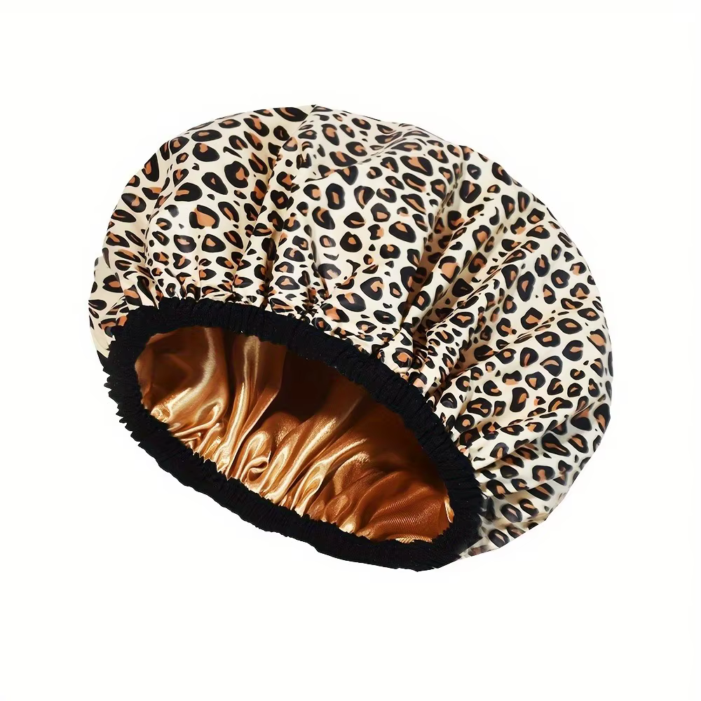 Bonnet de douche Double couche imprimé léopard pour femmes, 1 pièce, bonnet de cheveux réutilisable 
