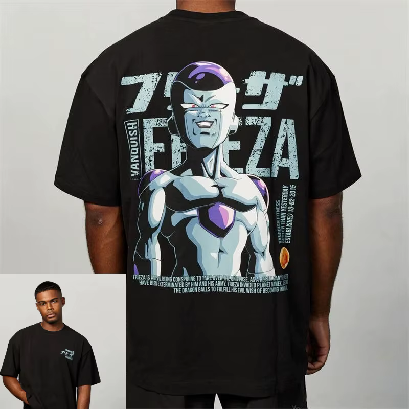 T-shirt imprimé Dragon Ball Goku, haut en coton anime noir avec motif de transformation Super Saiyan