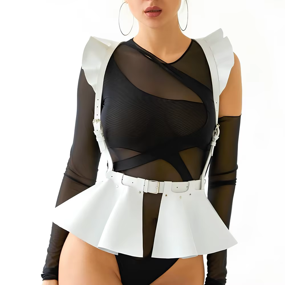 Jupe de ceinture en cuir pour femmes, avec ourlet à volants, Style gothique, ceinture de taille et d