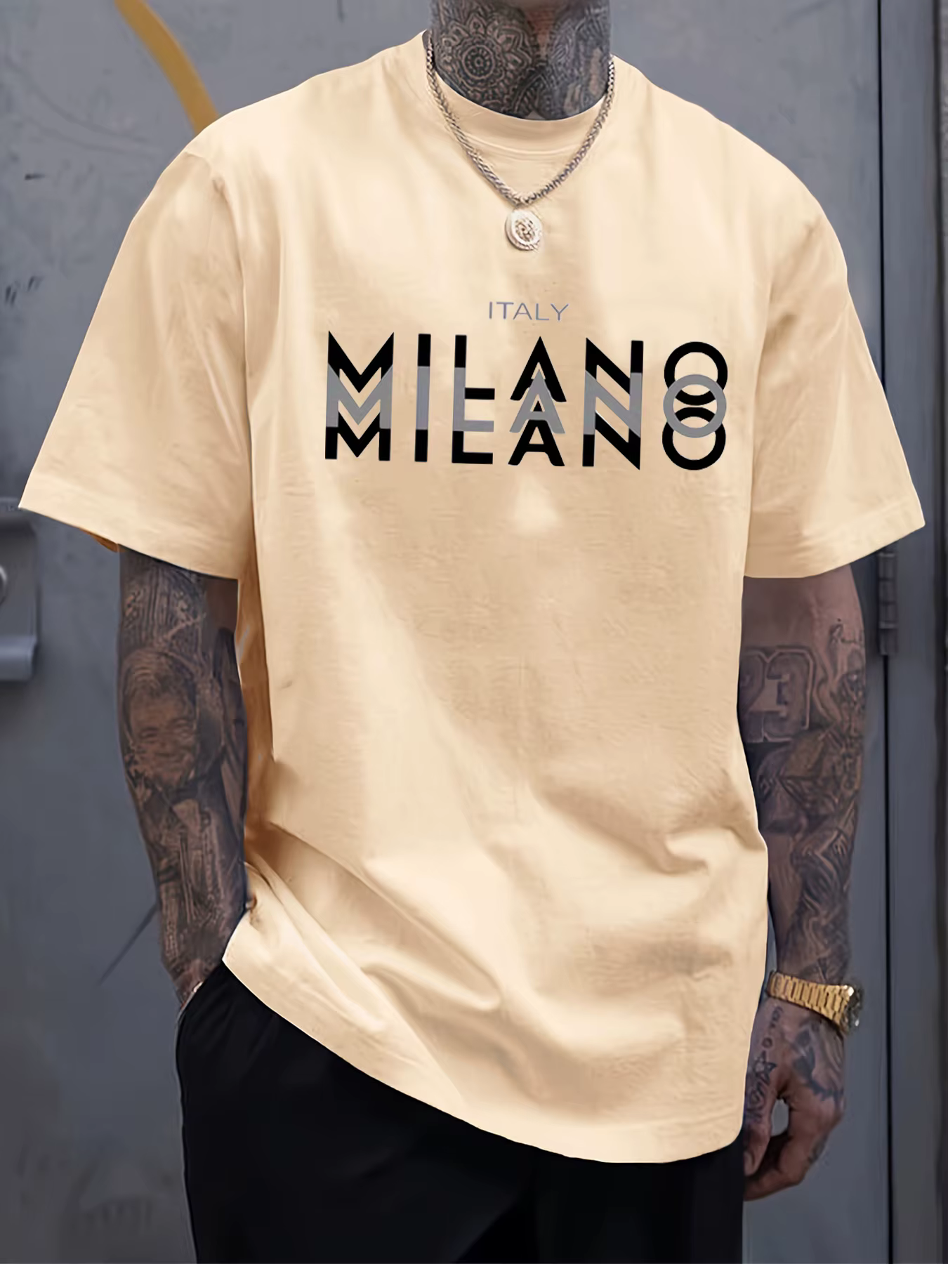 T-shirt à motif tendance - 100% coton, vêtement simple pour homme avec design imprimé, t-shirt polyv