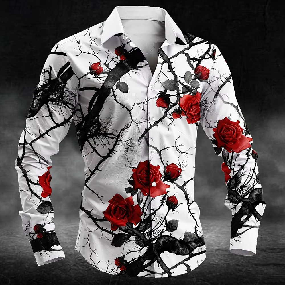 Mode fleur de prunier motif impression 3d hommes chemises à manches longues chemise d'art automne dé