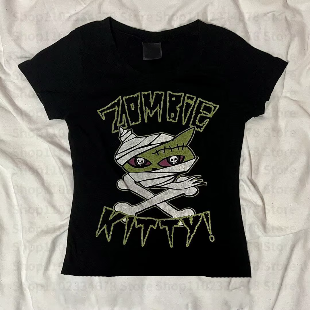 T-shirt à manches courtes pour femmes, haut court, t-shirts graphiques Harajuku, streetwear vintage 
