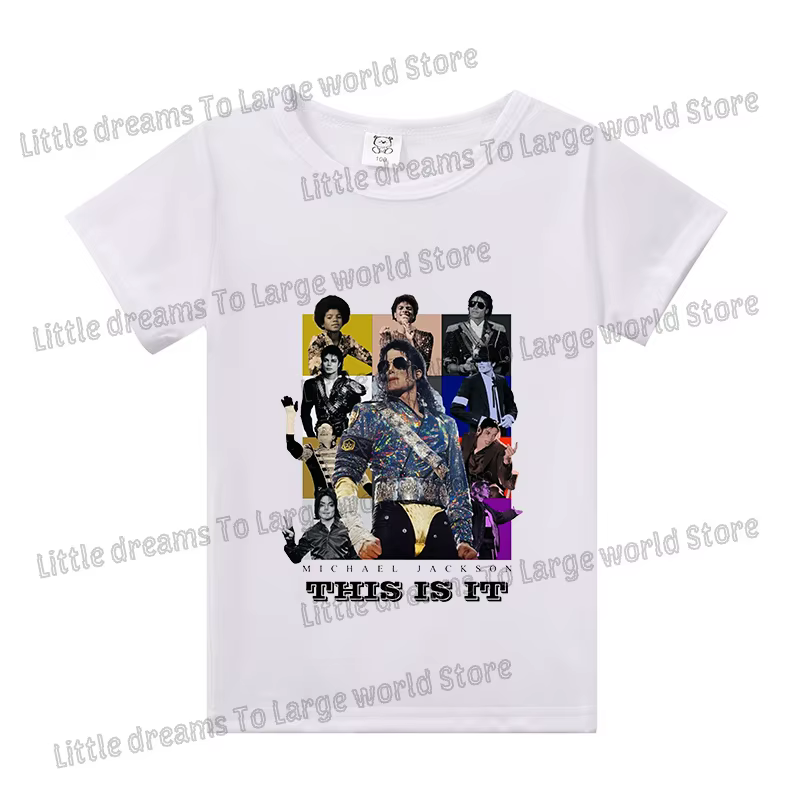 T-shirt Michael Jackson pour enfants, vêtements en coton imprimé avec chanteur, hauts en coton pour 