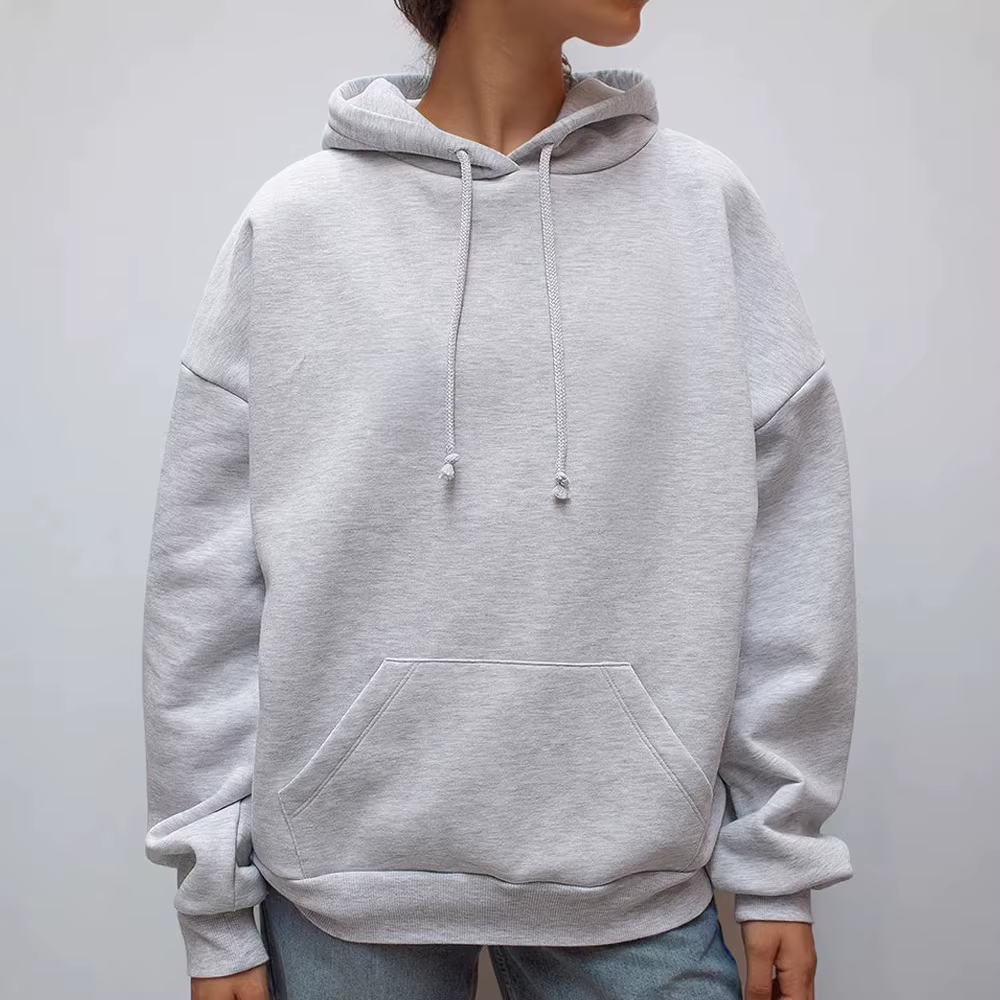 Loose Fit Casual manches longues Sweat-shirt à capuche de couleur unie basique pour femmes