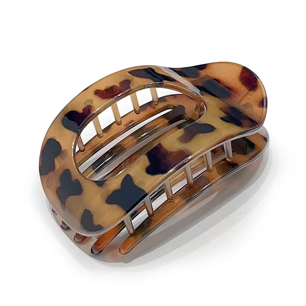 Pince à cheveux ovale mate motif léopard pour femme, nouveau design, barrettes plates incurvées en a