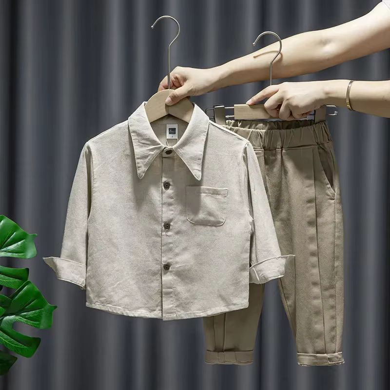 Ensemble chemise et pantalon en fibre trempé pour bébé garçon, pull avec glaçage, tenue pour enfant,