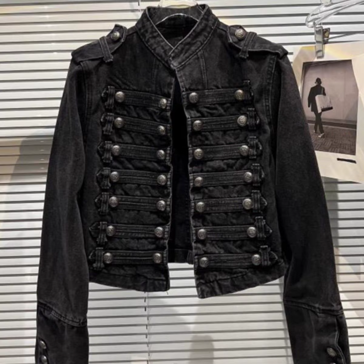 Chaqueta Mujer métal Double boutonnage col montant conception Denim veste haut Denim femmes vêtement