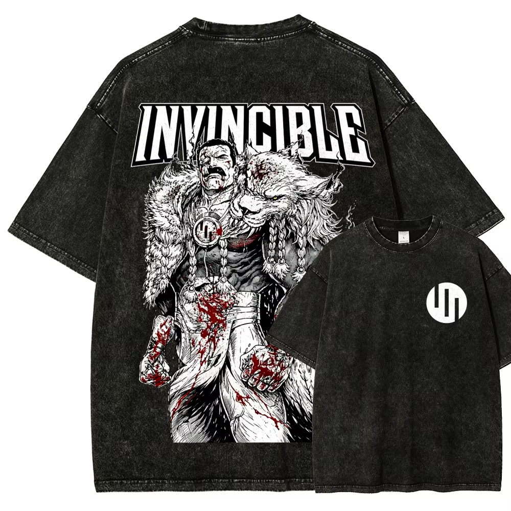 T-shirt délavé Invincible, vêtements de style original, nouveau modèle, T-shirt Anime, grande taille