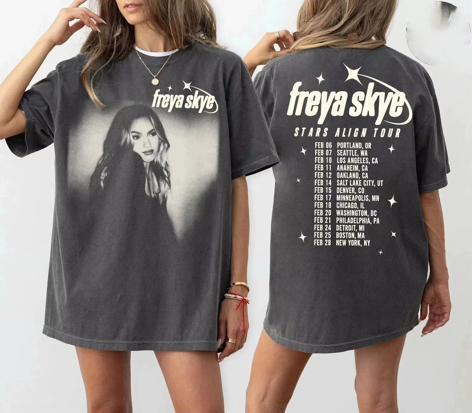 T-shirt de festival Freya Skye Stars Align Tour 2026 pour hommes et femmes, vêtements d'été en coton