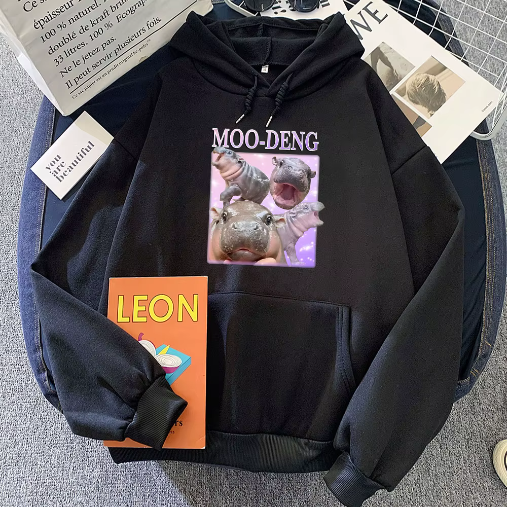 Sweat à capuche imprimé dessin animé Moo Deng pour hommes et femmes, pulls d'hiver décontractés, swe