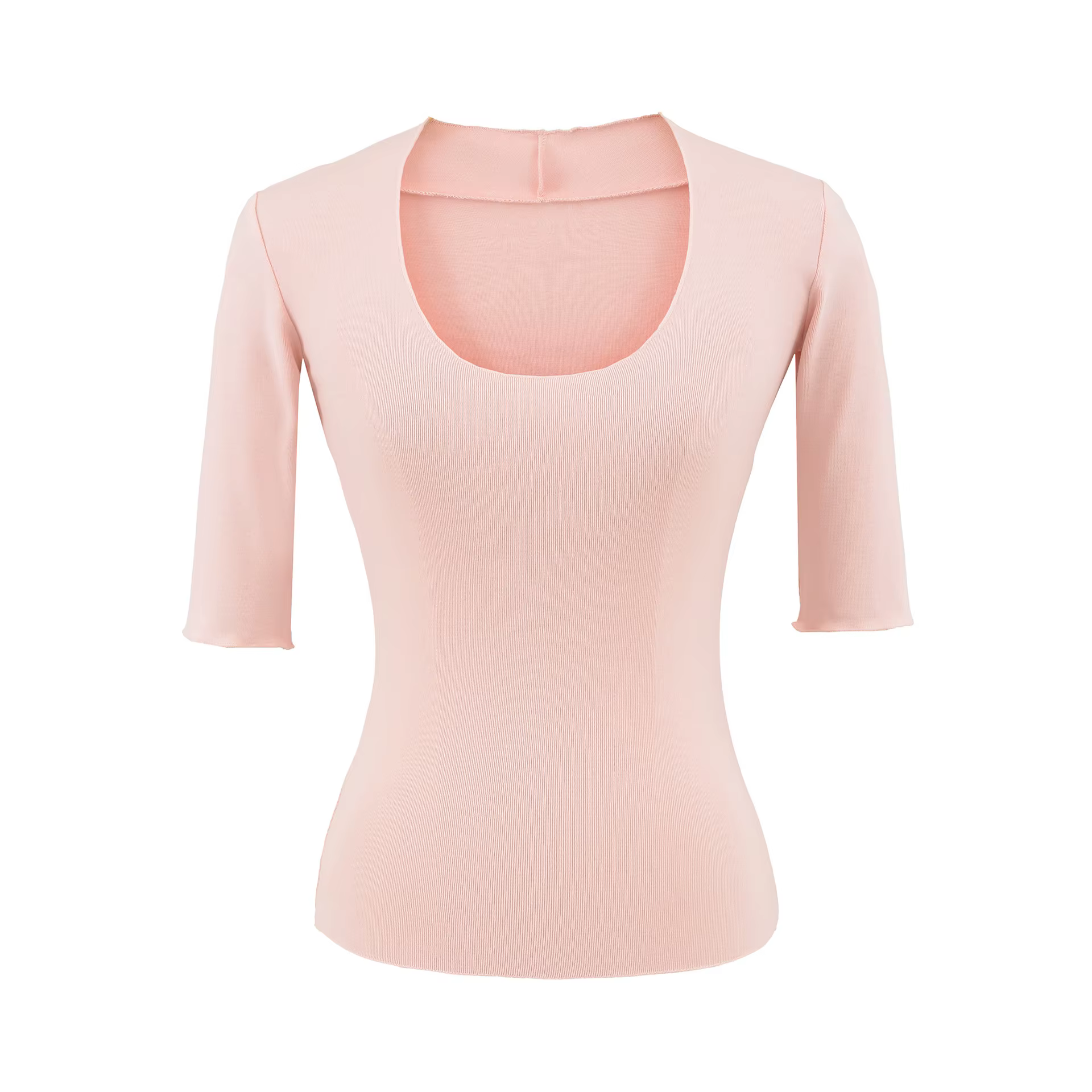 T-shirt à manches longues en coton et élasthanne pour femme, col en U, coupe ajustée, polyvalent, co