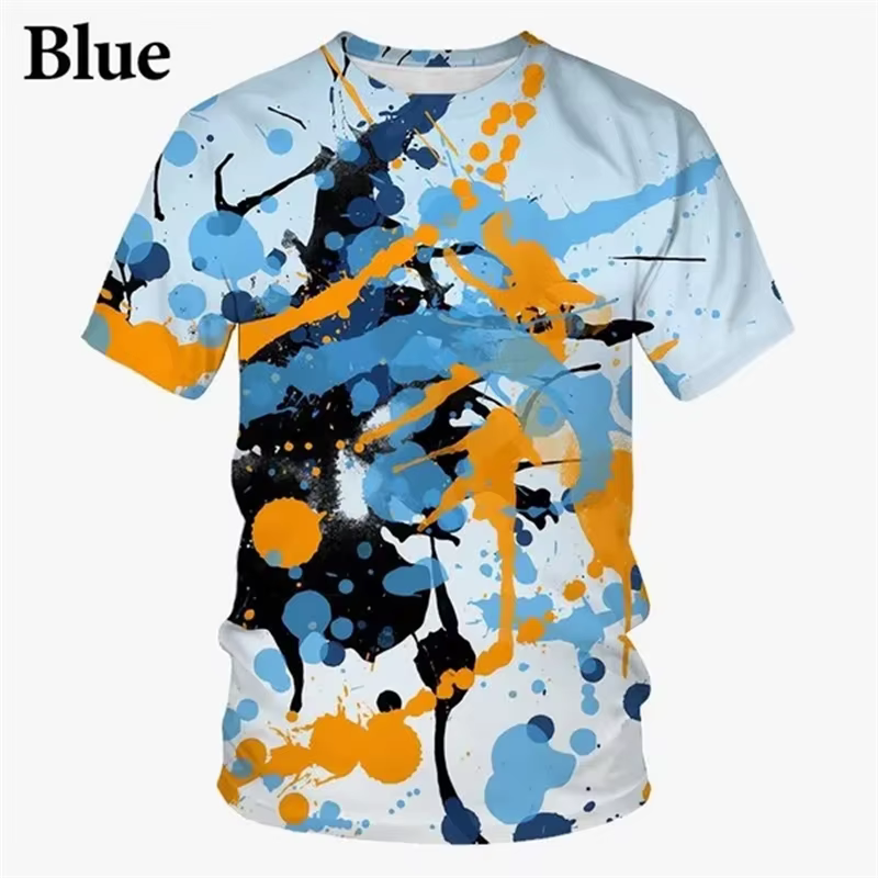 T-shirt imprimé graffiti 3D pour homme, haut à manches courtes, haut cool, t-shirts baggy, éclabouss