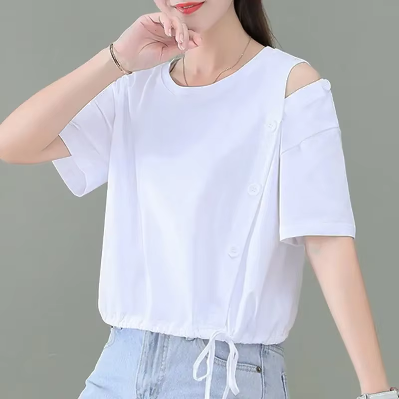 T-shirt pour femmes Baggy plaine blanc à manches courtes hauts femme tenue d'été coton vêtements pou