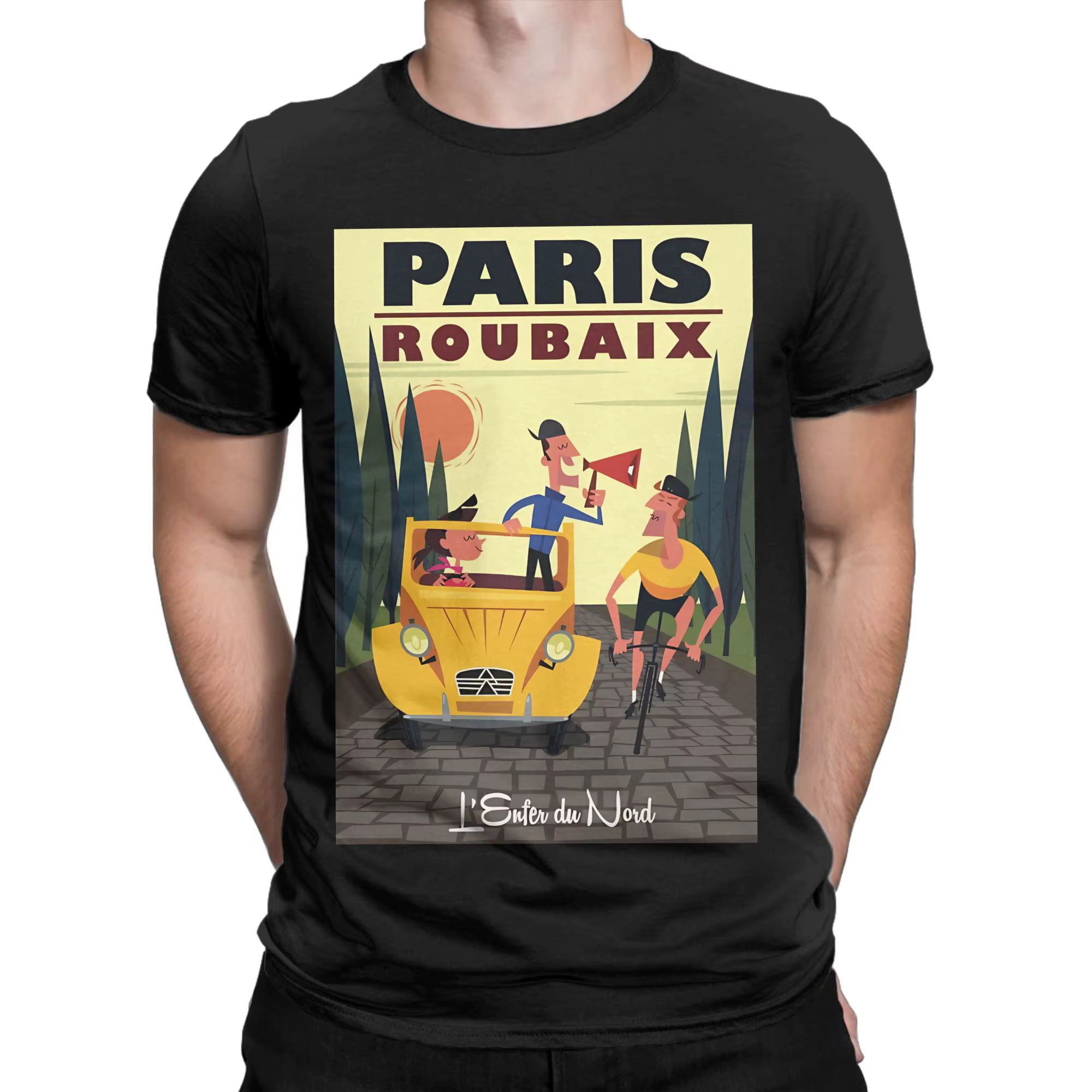 T-shirt en coton 100% avec graphique d'affiche de cyclisme Paris Roubaix, t-shirts pour hommes