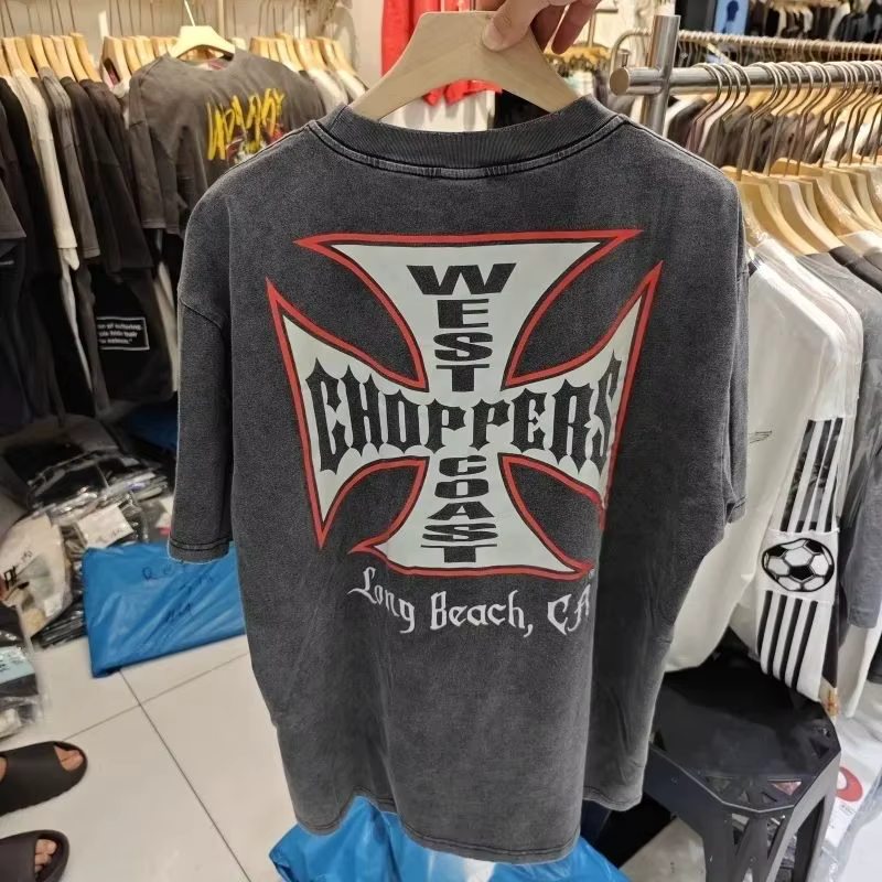 T-shirt imprimé Y2K vintage West Coast Choppers pour femme, en coton respirant, style motard rétro, 