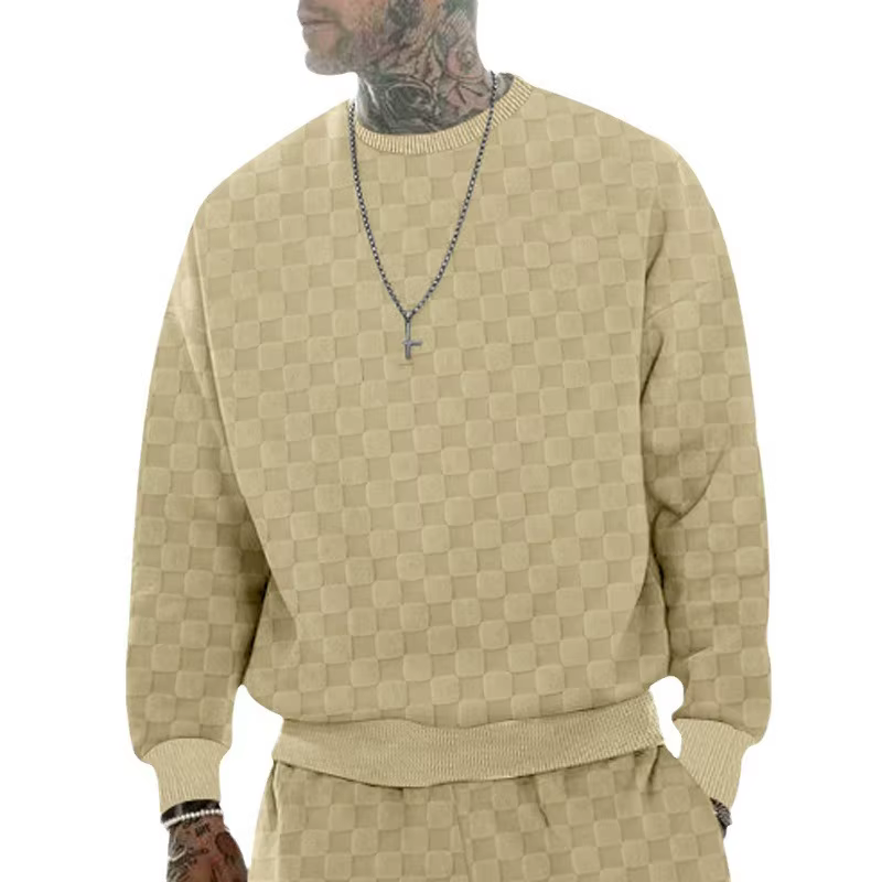 Vêtements pour hommes transfrontaliers, automne et hiver, chemise décontractée à col rond en jacquar