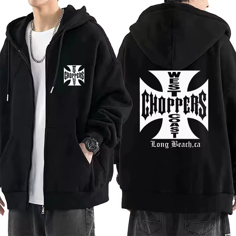 Sweat à capuche imprimé rétro West Coast Choppers Paul Walker pour homme, veste hip-hop zippée, stre