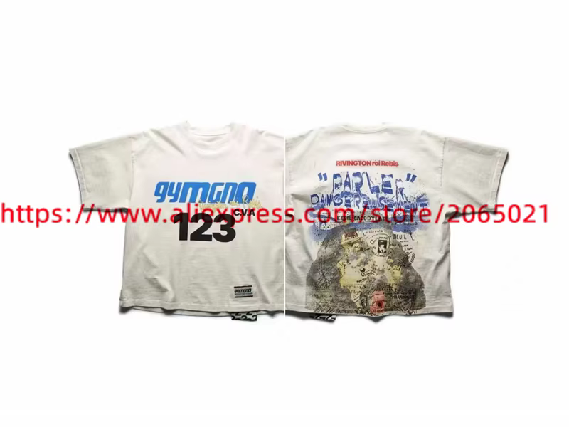 T-shirt RRRree teint bleu pour hommes et femmes, imprimé lettre Graffiti, High Street américain, T-s