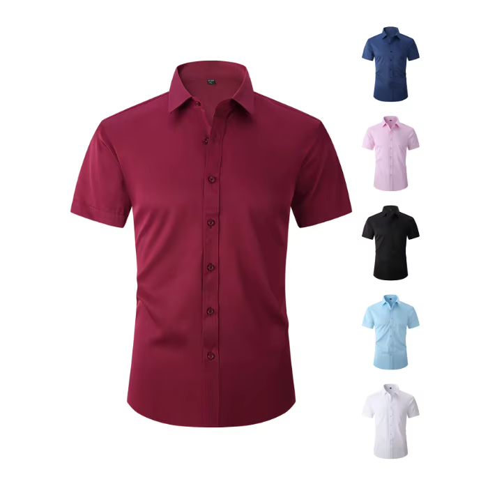 Chemise noire à manches courtes pour homme, 40 % coton, décontractée, boutonnée, respirante, couleur