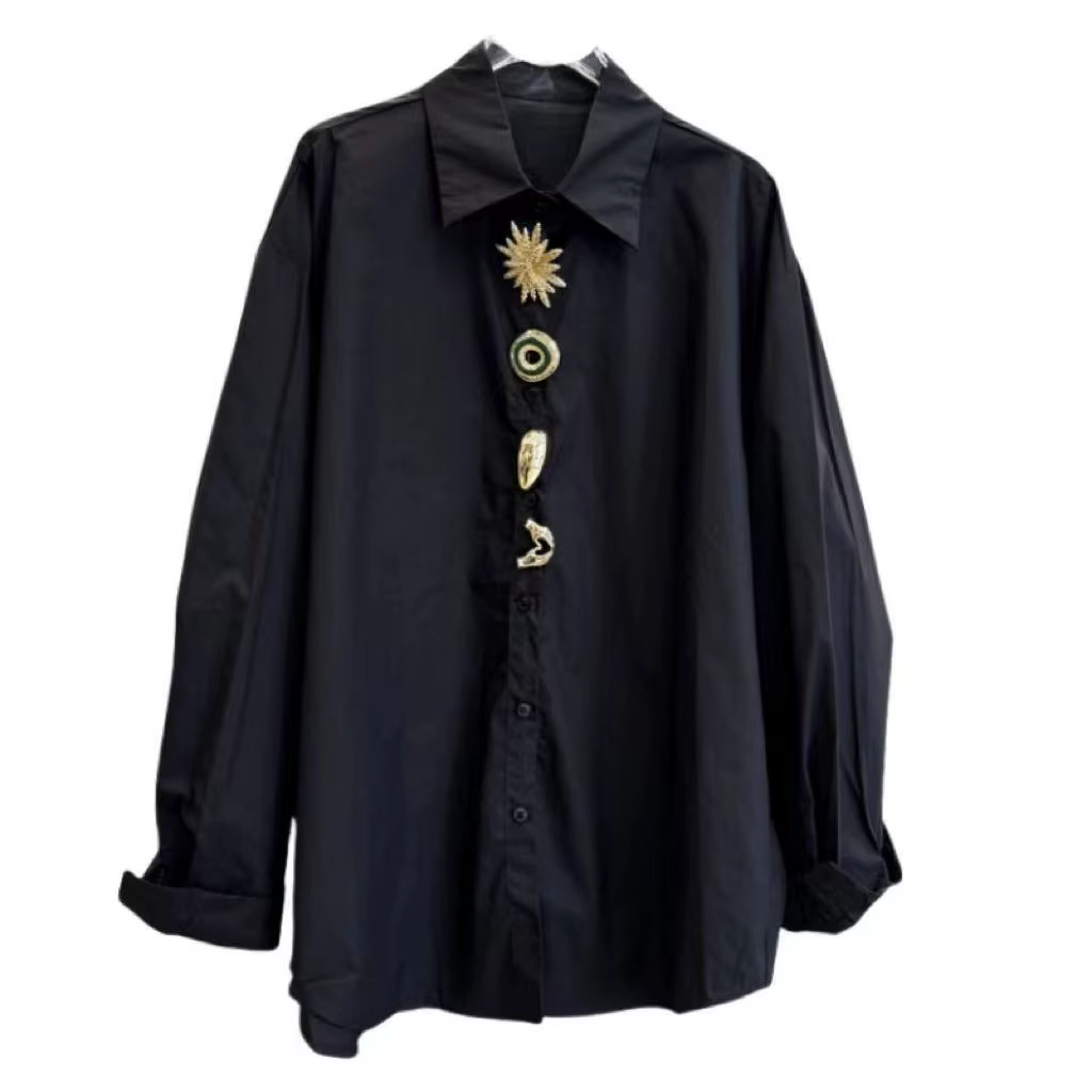 Marque de luxe blanc noir chemises Blouses pour femmes à manches longues hauts amples décontractés f