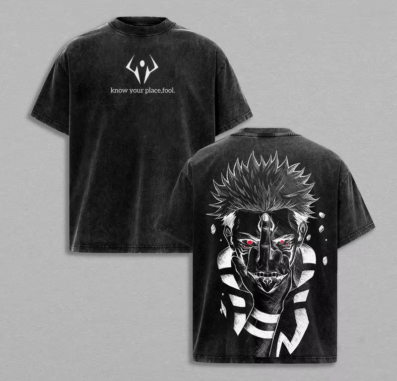 Anime Jujutsu Kaisen Ryomen Sukuna T-shirt graphique Vintage lavé surdimensionné T-shirt hommes femm