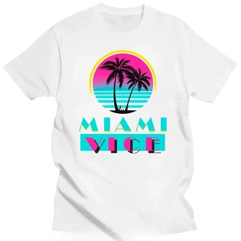 T-shirt graphique Miami Vice Tv Series Tv Show Beach Logo T-shirt noir à la mode Style classique T-s