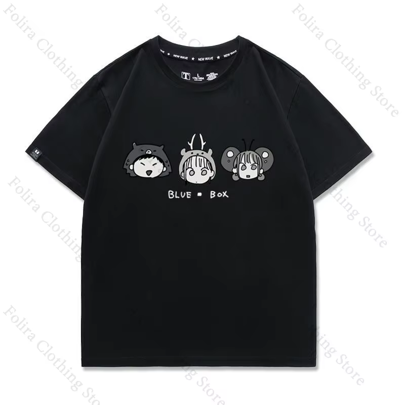 Anime bleu boîte série imprimé T-shirt Kawaii été hauts à manches courtes T-shirt vêtements quotidie