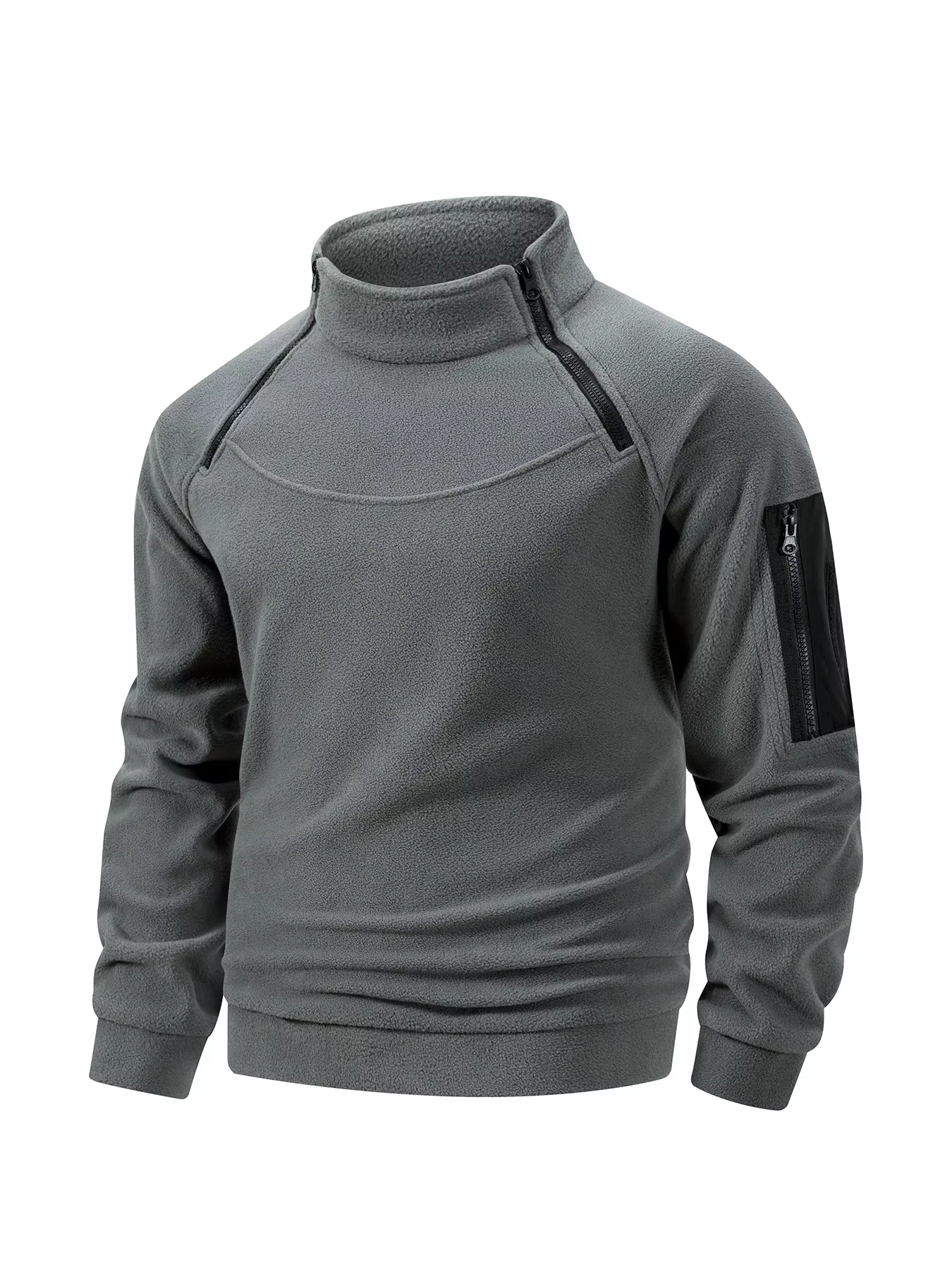 Pull tactique polaire pour hommes, fermeture éclair chaude pour l'extérieur, col debout, manches lon