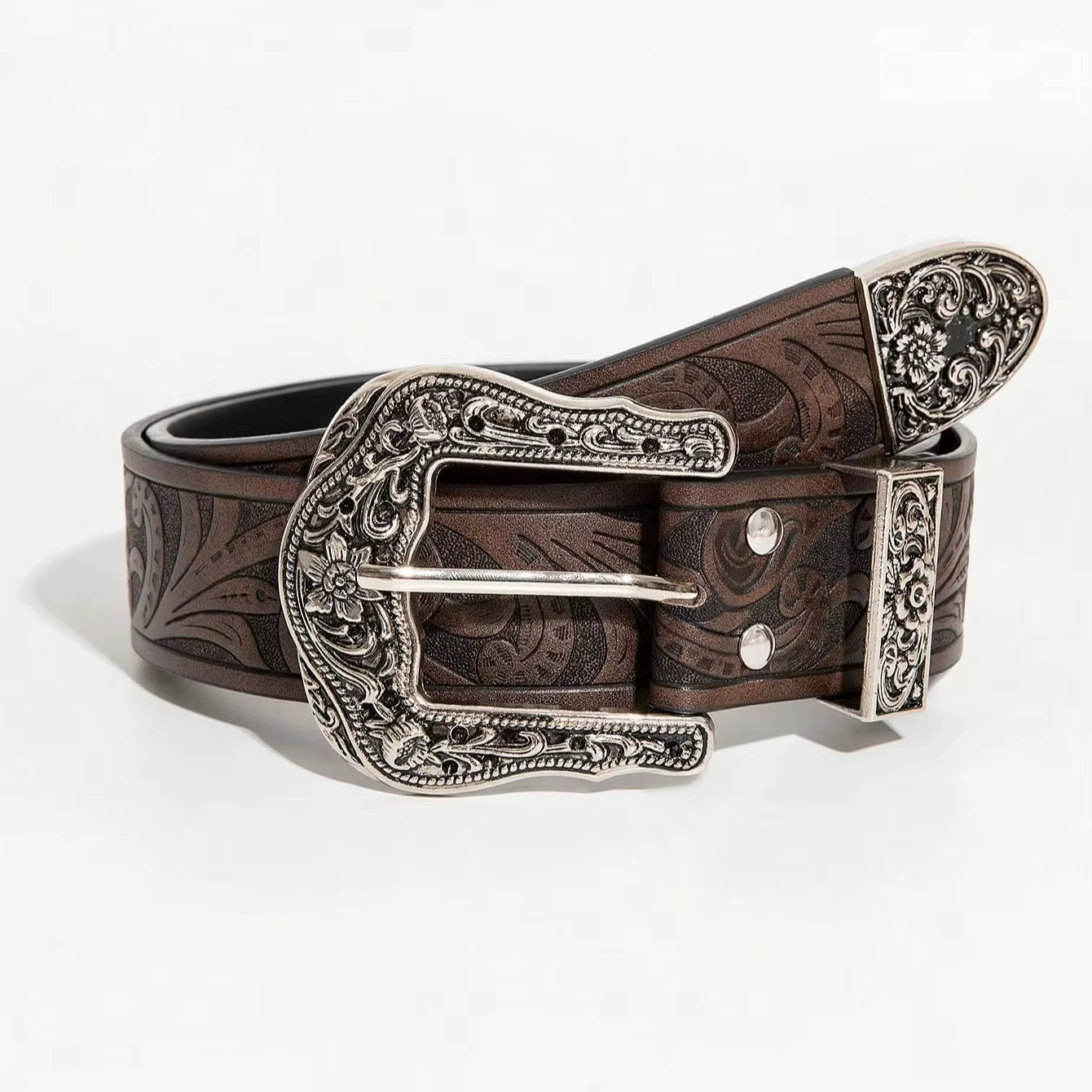 Ceinture marron sculptée de style bohème vintage pour hommes, 1 pièce, ceinture accessoire polyvalen