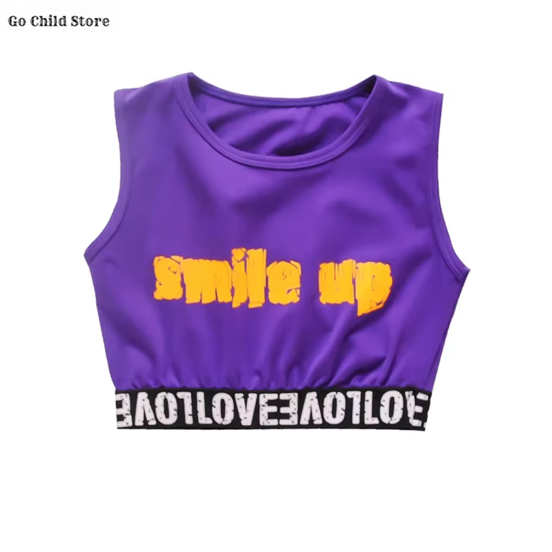 Hip Hop filles doux haut court violet Cargo pantalon enfants K-pop fille groupe rue danse vêtements 