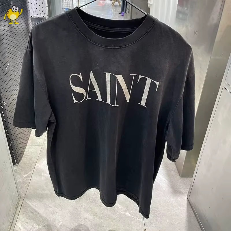 T-shirt rétro à manches courtes avec logo SAINT pour hommes et femmes, vêtements de rue, haut imprim