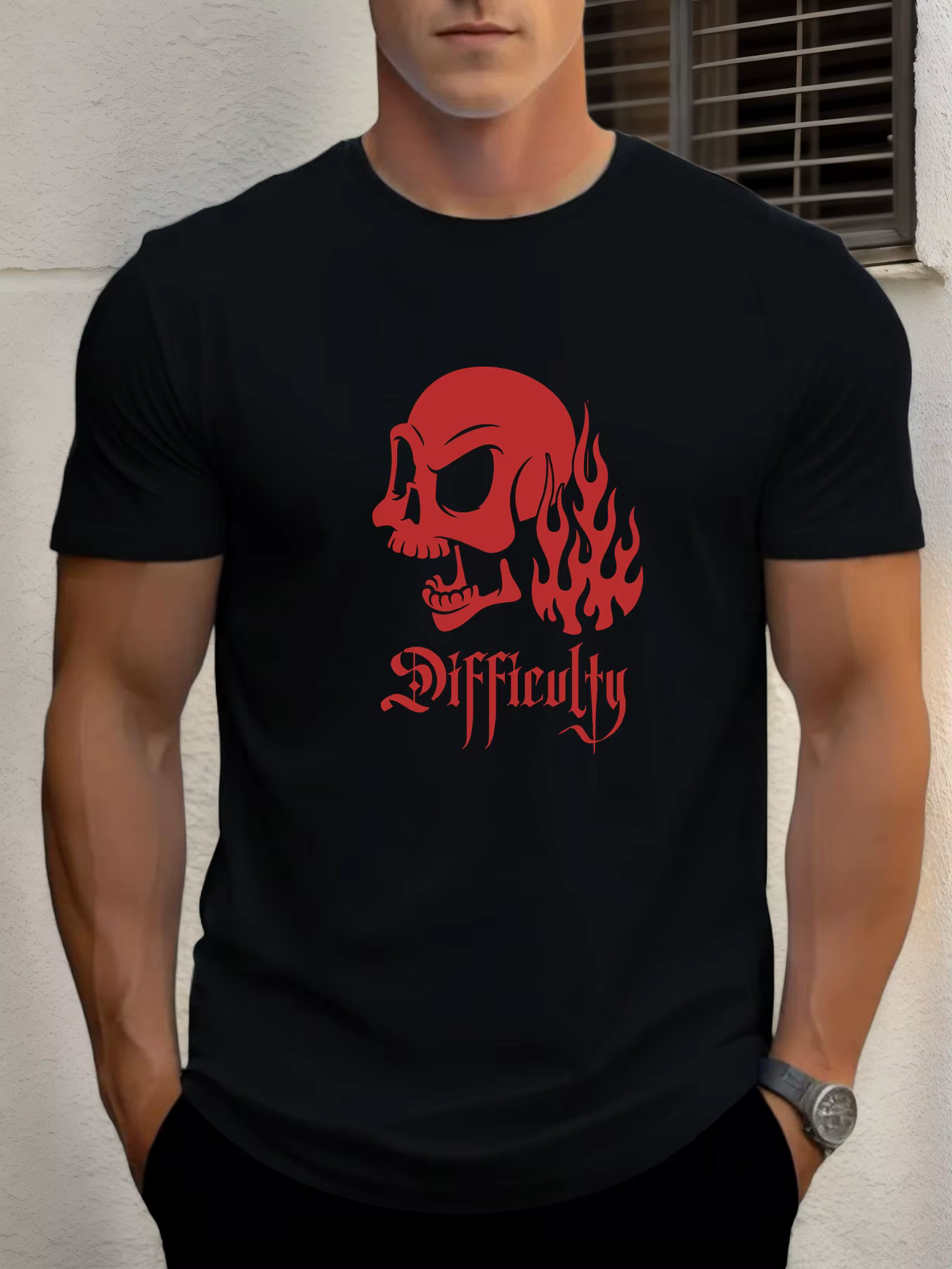 T-shirt pour hommes crâne de flamme 100 % coton impression graphique été t-shirt col rond décontract