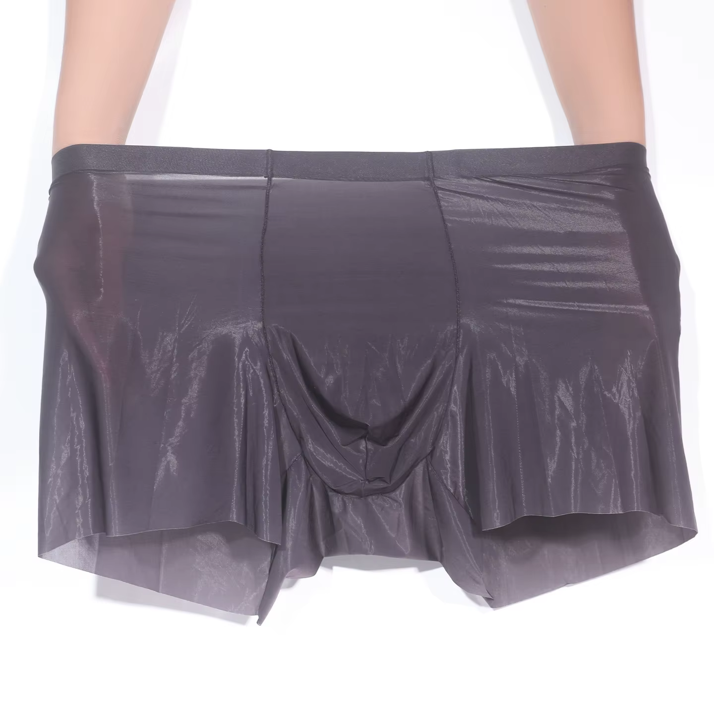 Sous-vêtements lisses en soie pour hommes, Boxer Sexy brillant à l'huile, culotte transparente Ultra