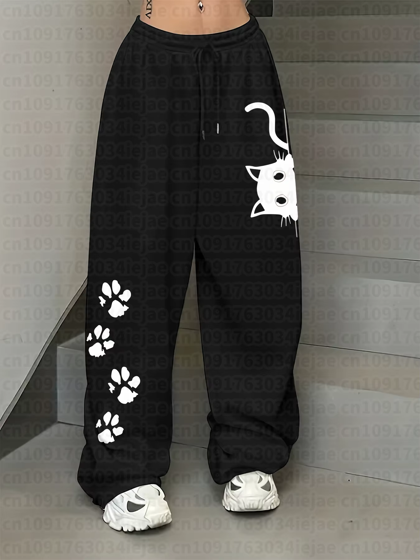 Pantalon de survêtement décontracté pour femmes et enfants avec un imprimé de chat amusant et une ta
