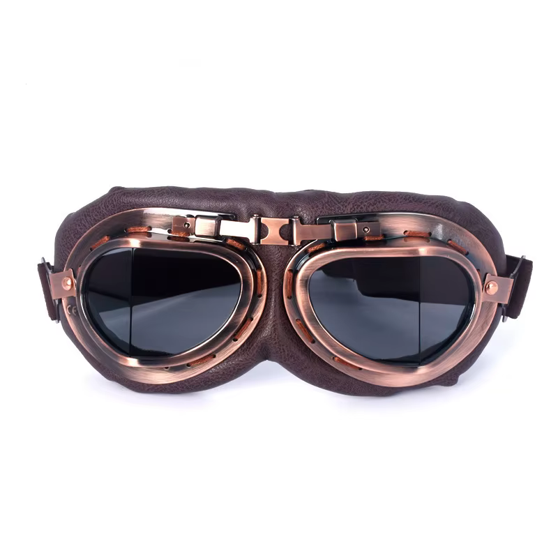 Lunettes de moto en cuir vintage, lunettes de vélo D343, lunettes de casque de jet rétro, lunettes d