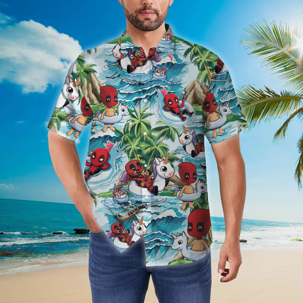 Deadpool sans couture prêt à l'été trpoique, chemise à manches courtes pour hommes, chemise hawaïenn