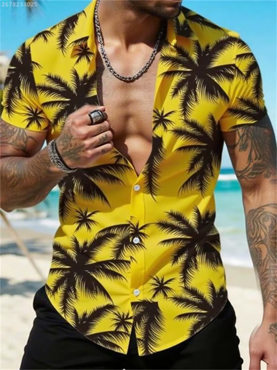 Chemise hawaïenne pour hommes, imprimé plante 3D, motif de feuilles florales, grande taille 5XL, cou