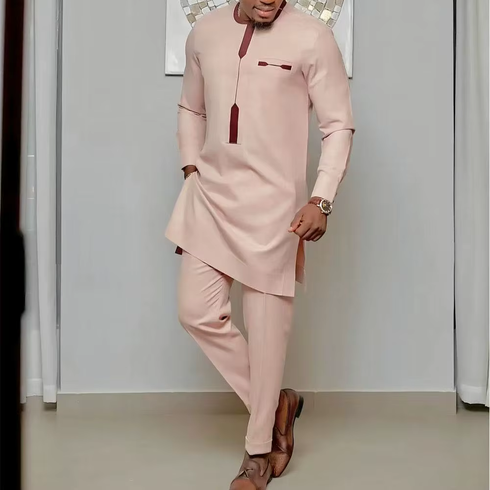 Hommes survêtements costumes ensemble caftan brodé à manches longues hauts pantalons 2 pièces ensemb