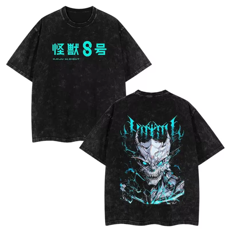 Anime Kaiju NO.8 T-Shirt imprimé pour hommes vêtements Hip Hop Y2k Vintage lavé T-shirt pur coton su