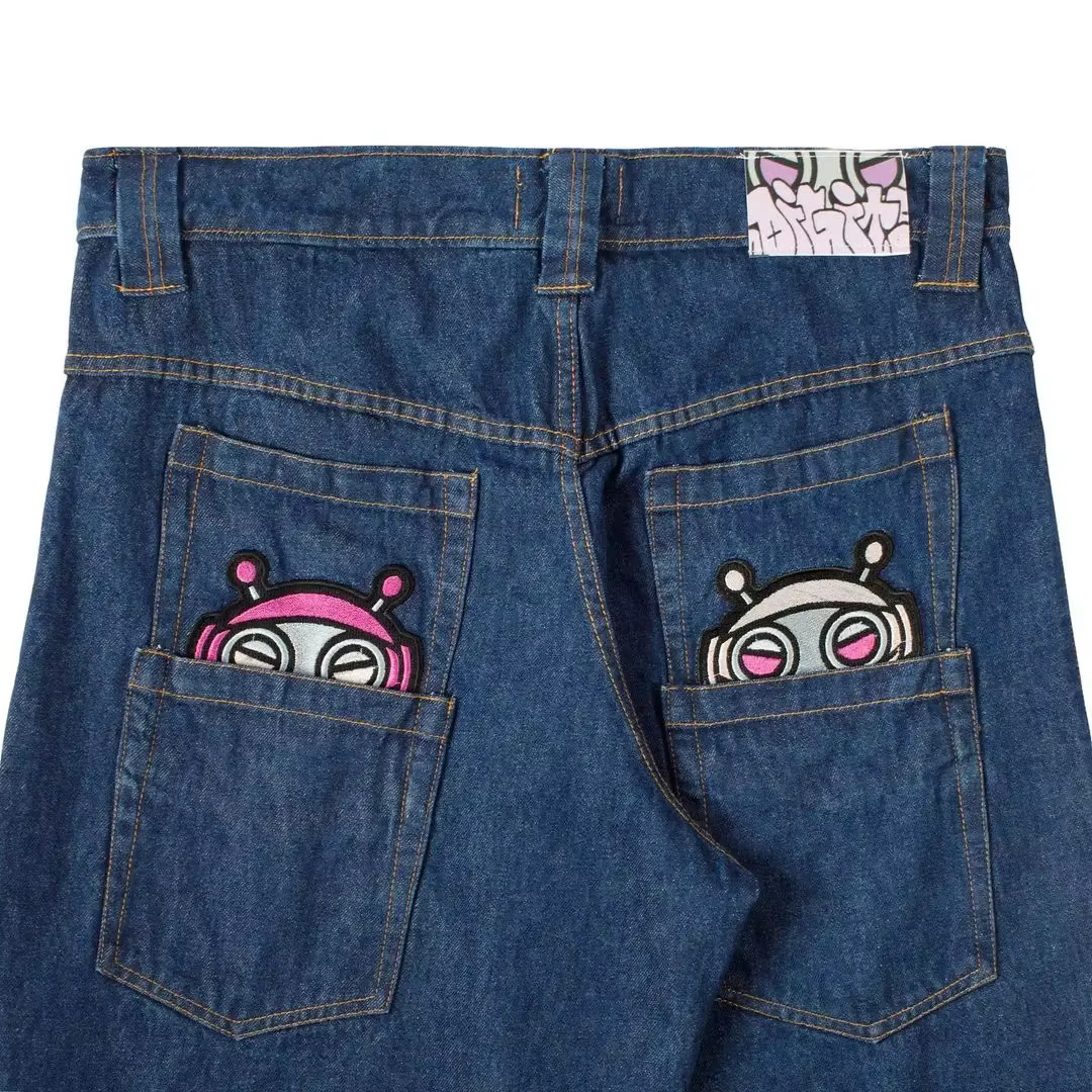 Jean droit ample rose pour homme, style rétro, avec patch étoile à cinq branches, design tendance st