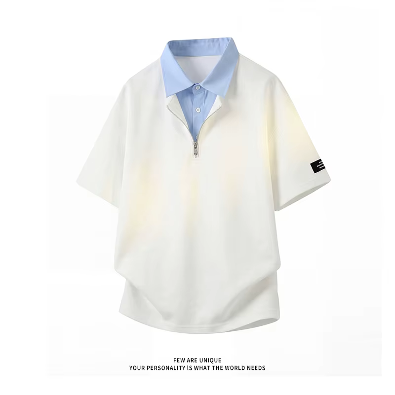 Chemises polo tendance à demi-zip bicolores pour hommes, hauts décontractés à manches courtes pour l