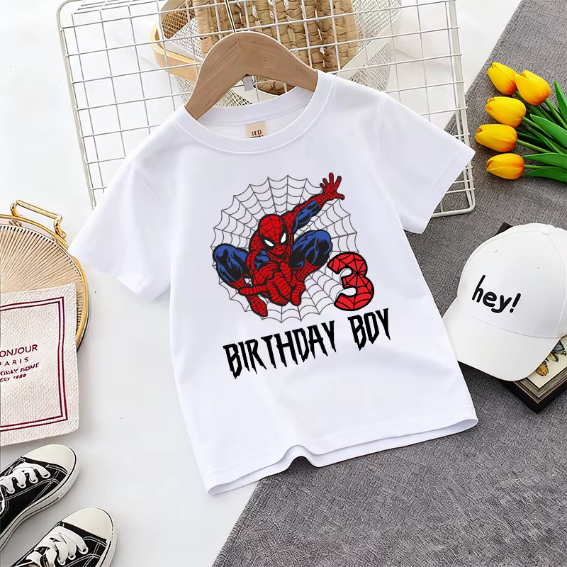 T-shirt Spiderman pour enfants, imprimé numéro d'anniversaire pour adolescents, t-shirt à manches co
