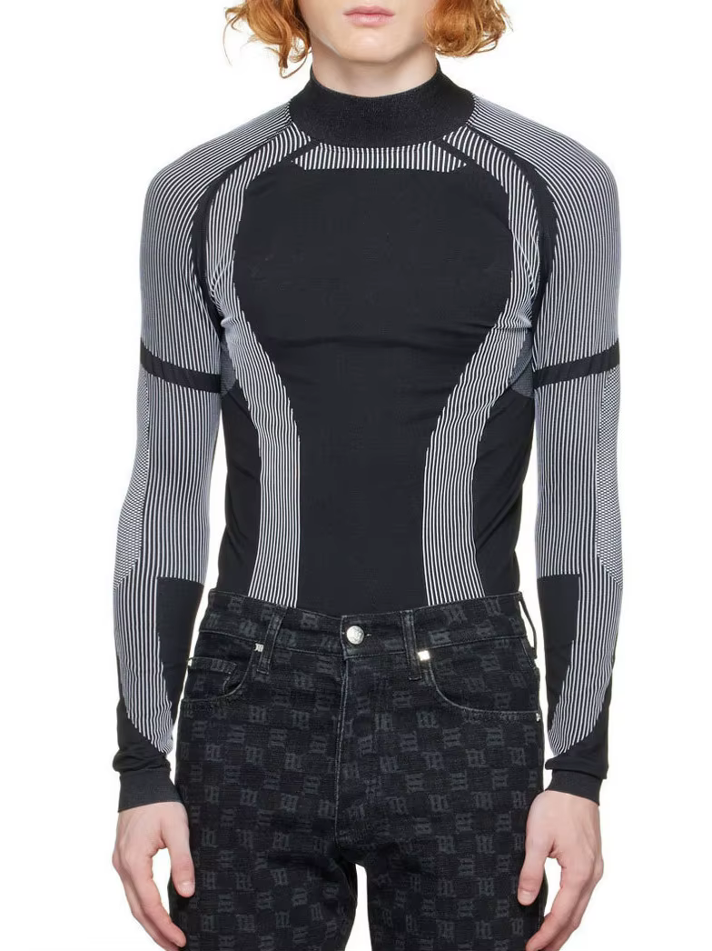 T-shirt moulant à manches longues pour hommes, Design Patchwork, tendance, Streetwear, col montant, 