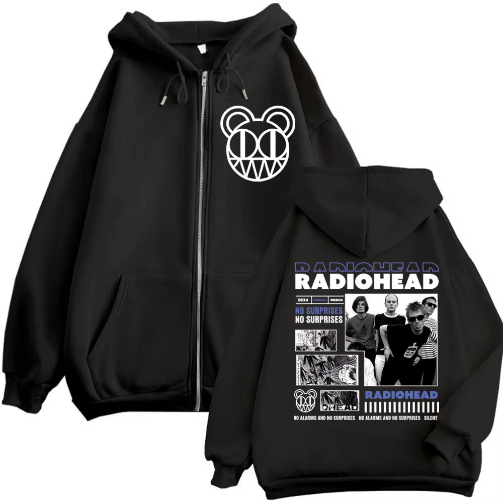 Rock Band Radiohead Zipper Hoodie OK Computer No Surprises Merch Zip Up Sweatshirts Hommes Femmes Go