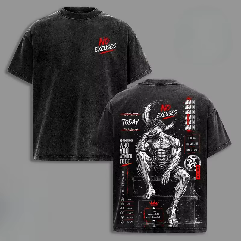 T-shirt imprimé Hanma Baki, vêtements d'anime Baki, t-shirts rétro lavés pour hommes et femmes, t-sh
