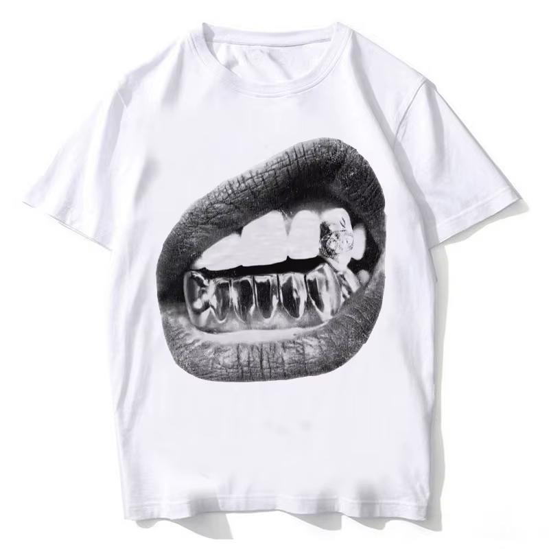 T-shirt unisexe Big Lips Y2k Mouth pour hommes et femmes, esthétique grunge vintage, t-shirt délavé,