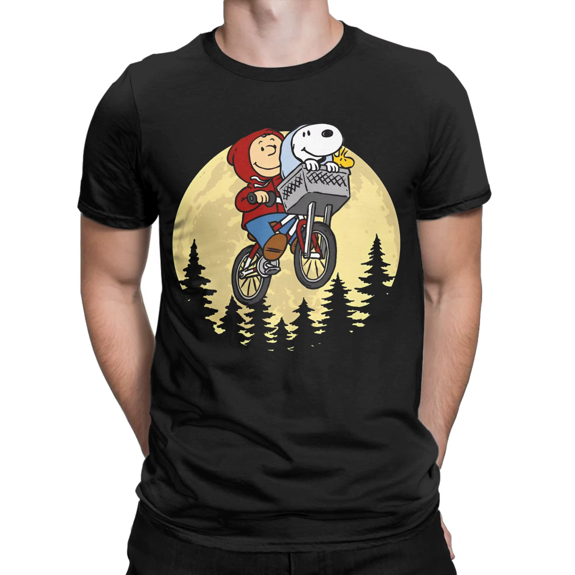 Snoopy Charlie Moonlit T-shirts de cyclisme pour hommes et femmes, T-Shirt Vintage en coton à col ro