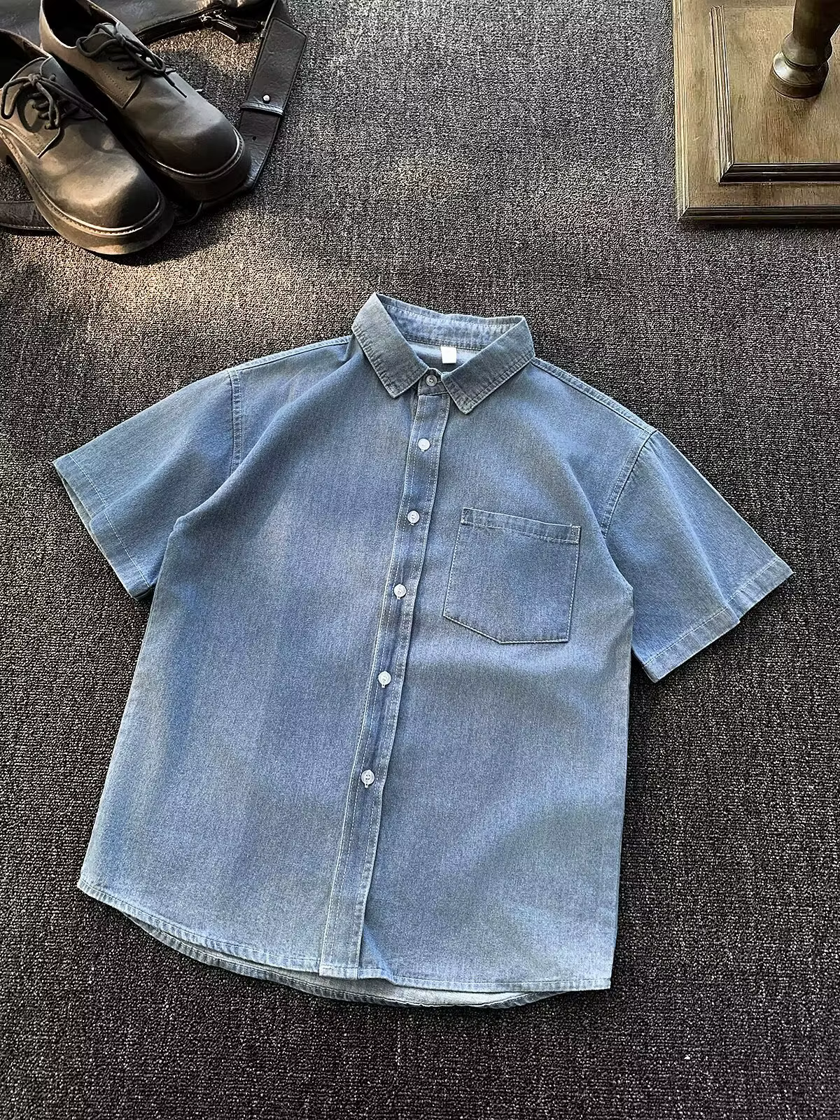 Chemise en jean rétro américaine à manches courtes, nouvelle collection d'été, coupe ample décontrac