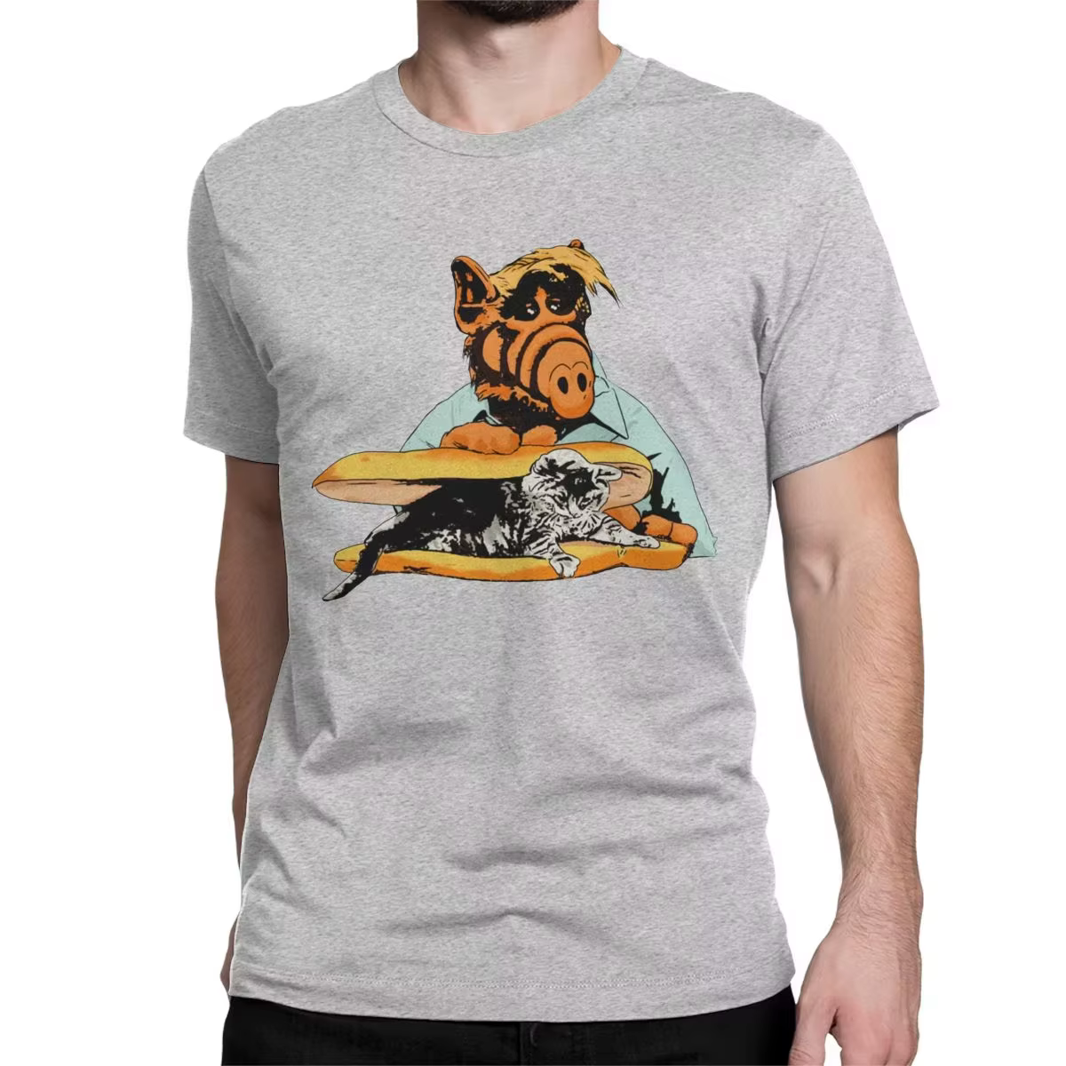 Drôle Kitty Sandwich Alf l'émission de télévision extraterrestre T-Shirts hommes coton T-Shirts Melm